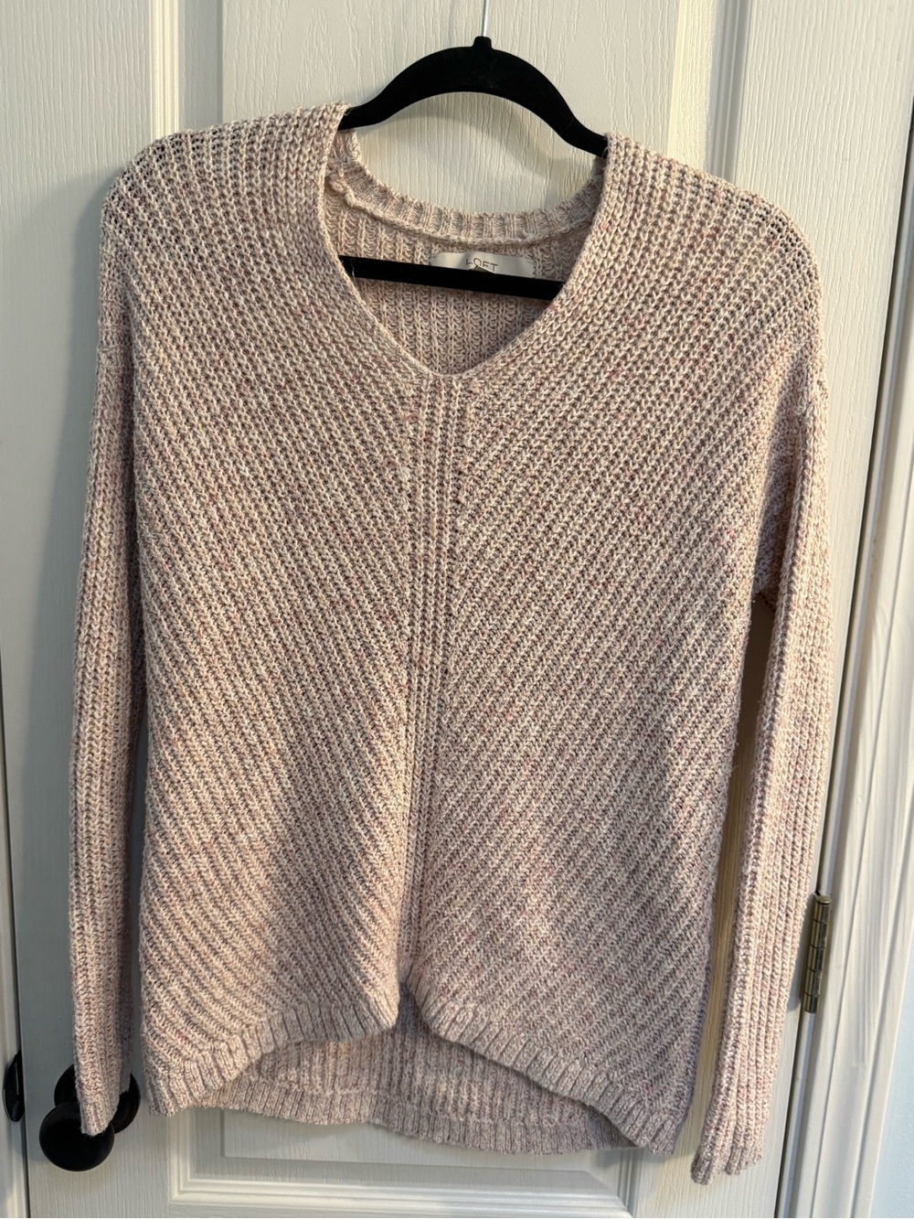 LOFT Pale Pink V-Neck Textured Knit Sweater